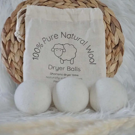 Organic Wool Dryer Balls - Set of 3, Eco-Friendly Product, Plastic-Free, Fairtrade Certified