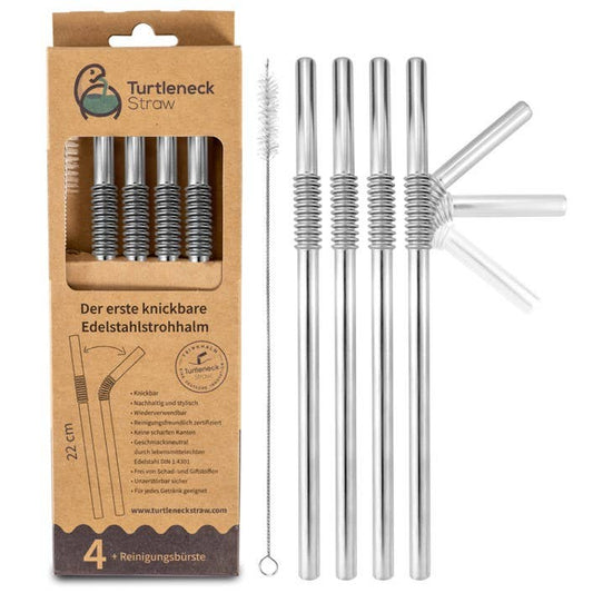 Reusable Stainless Steel Drinking Straws - Set Of 4, Eco-Friendly Product, Plastic-Free